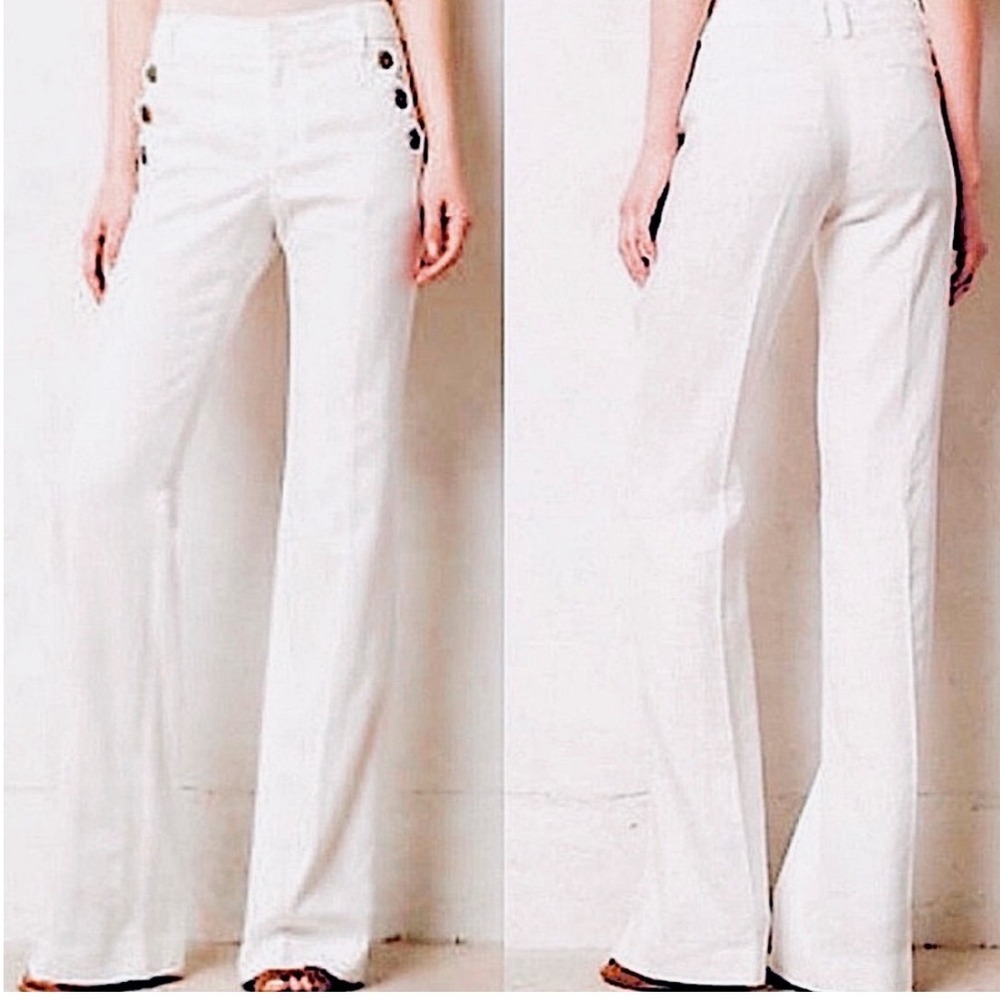 Elevenses The Brighton Womens 12 White Linen Blend Sailor Wide Leg Pants
